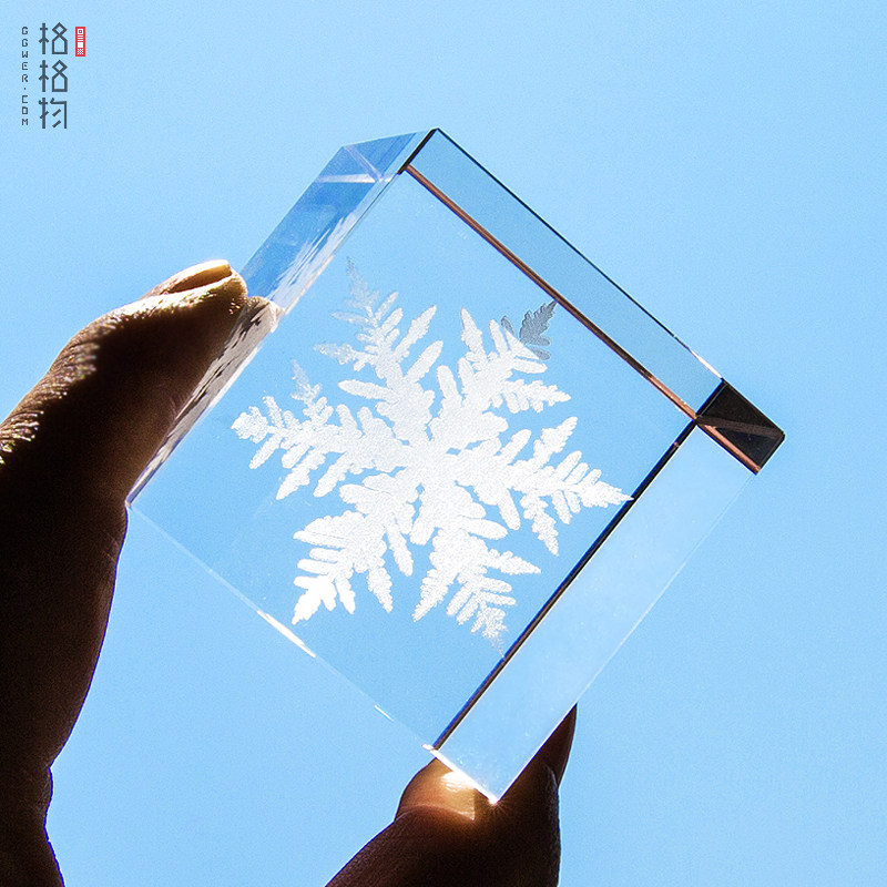 雪花立方体桌面情侣礼物水晶内雕