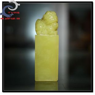 寿山石印章 国石真品 艾叶绿冻石 吉祥兽狮子印钮章【裕和轩】B7