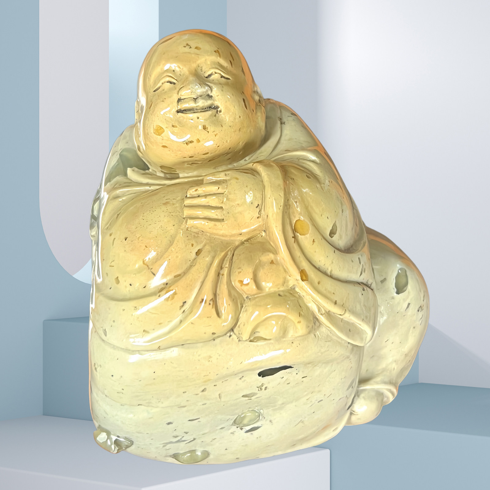 寿山石国石真品虎皮结晶花坑石童子献宝手把件商务礼品 裕和轩