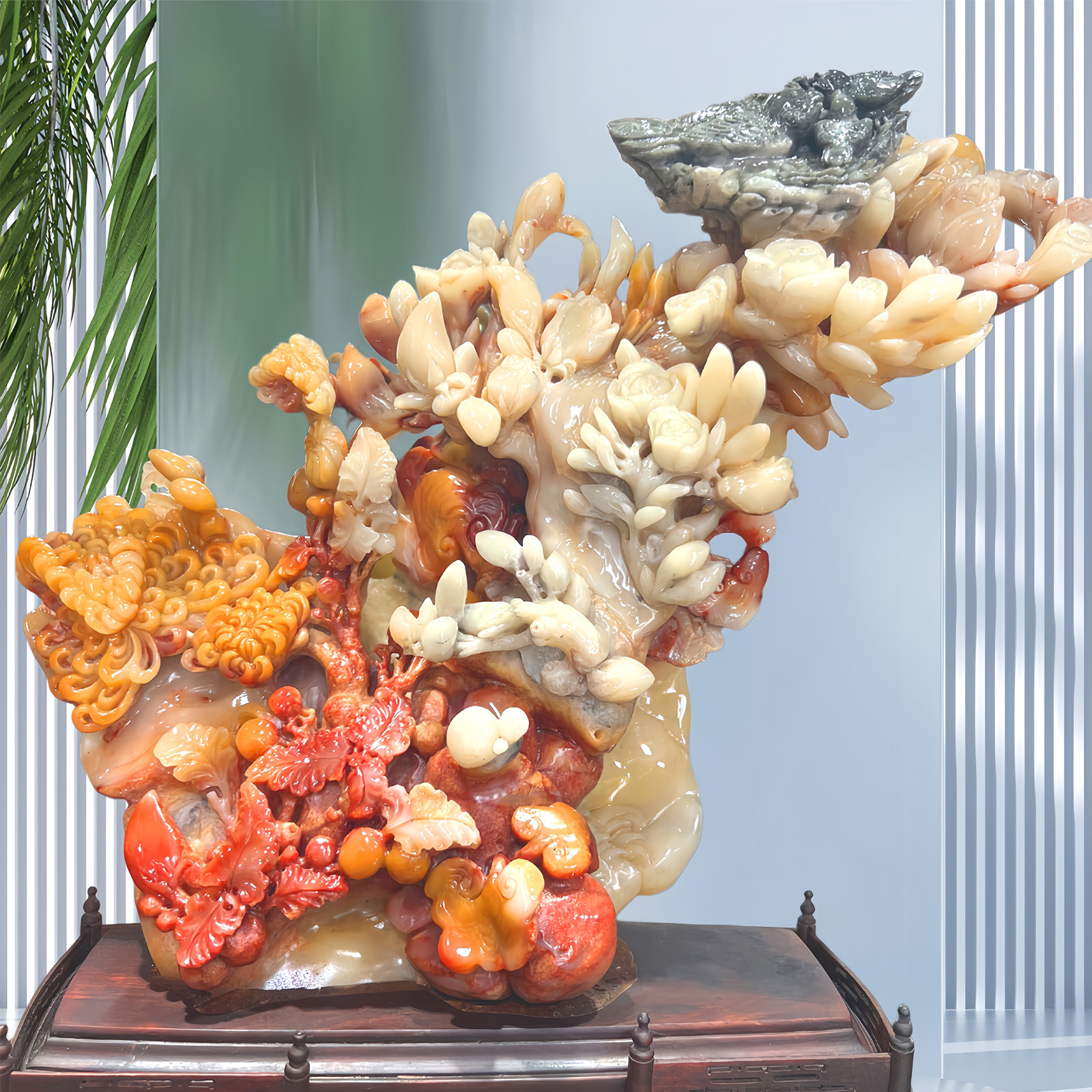十年珍藏寿山芙蓉冻石白玉兰花开富贵鸟收藏摆件高档商务礼裕和轩
