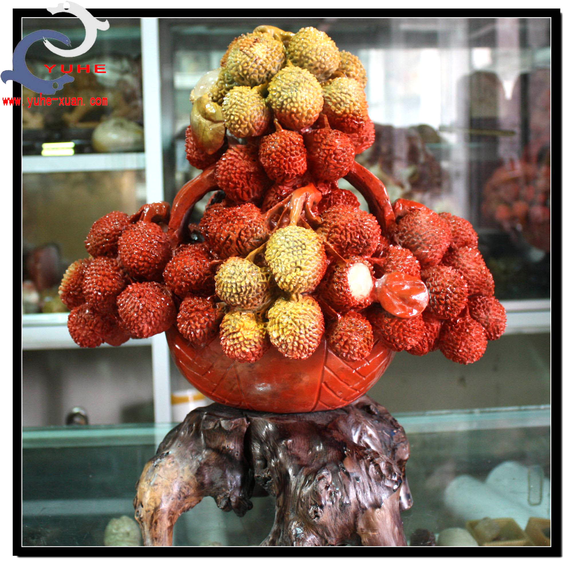 寿山石摆件 国石真品 老岭石 红红火火荔枝大摆件【裕和轩】a28-4