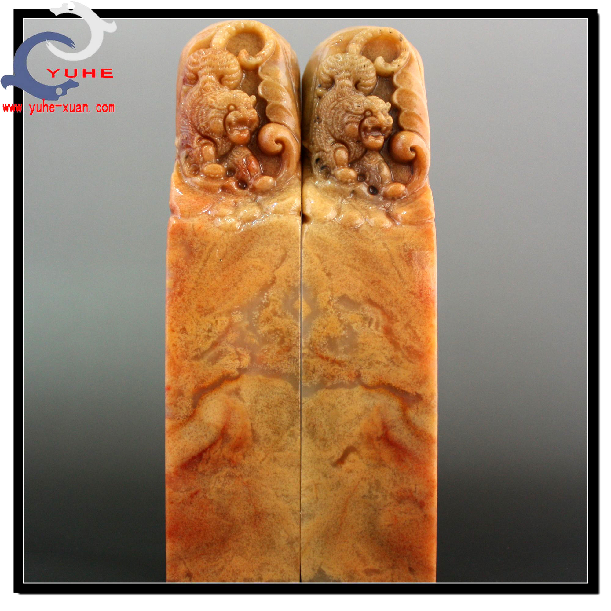 寿山石印章 国石真品 芙蓉石 王者 虎对章套章名章【裕和轩】B7-5