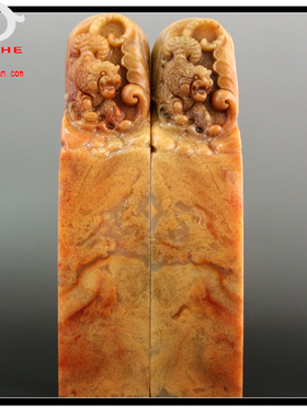 寿山石印章 国石真品 芙蓉石 王者 虎对章套章名章【裕和轩】B7-5