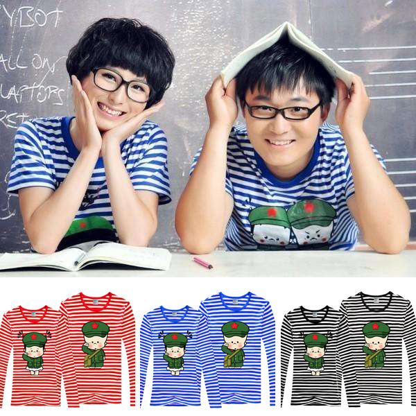 复古明星同款可爱海魂衫纯棉长袖T恤青春男女情侣装条纹衫水手服t