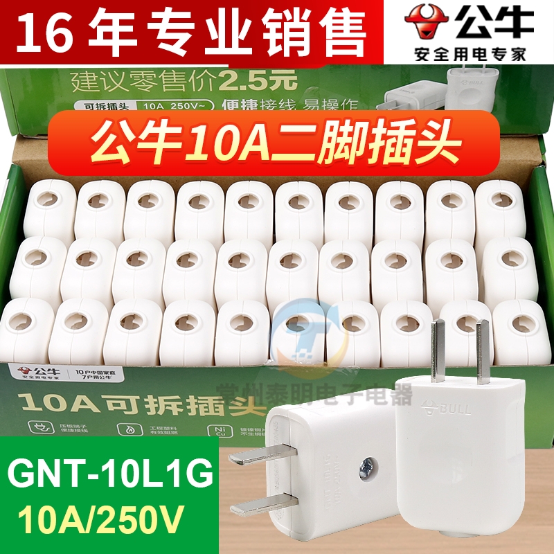 公牛10电源纯铜国标扁二插头二