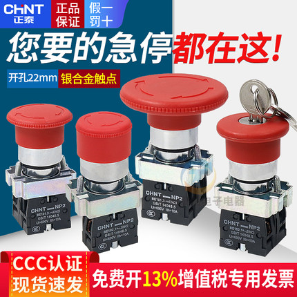 CHNT正泰紧急急停按钮开关控制盒自锁BS542常闭22mm停止带钥匙NP2