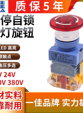 一佳LAY37自锁12V带灯24V蘑菇头220V急停开关紧急停止Y090-11ZSD