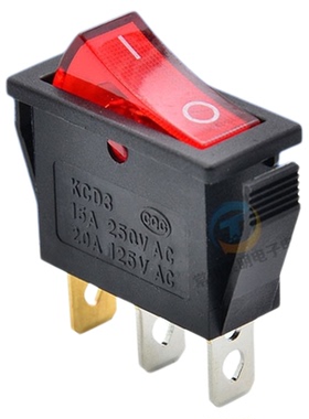 船型开关KCD3-101N带灯3脚2档2翘板按键电源15A船形两档船式船行