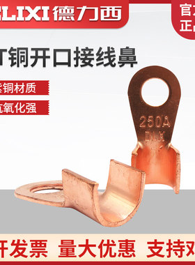 德力西A级OT紫铜加厚开口鼻铜鼻子线鼻子50/100A铜螺栓压耳铜接头