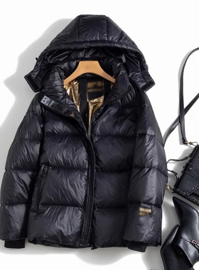 反季清黑金大M出口黑色高支高密冬季加厚保暖面包服鸭绒羽绒服女