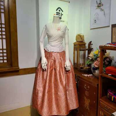 朝鲜族民族练习舞蹈裙子白色网纱荷叶上衣阿里阿2号裙子 H-S11280