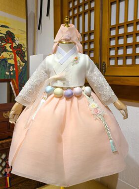 韩国进口面料定做女童儿童韩服朝鲜服装女孩舞台演出礼服H-E22079
