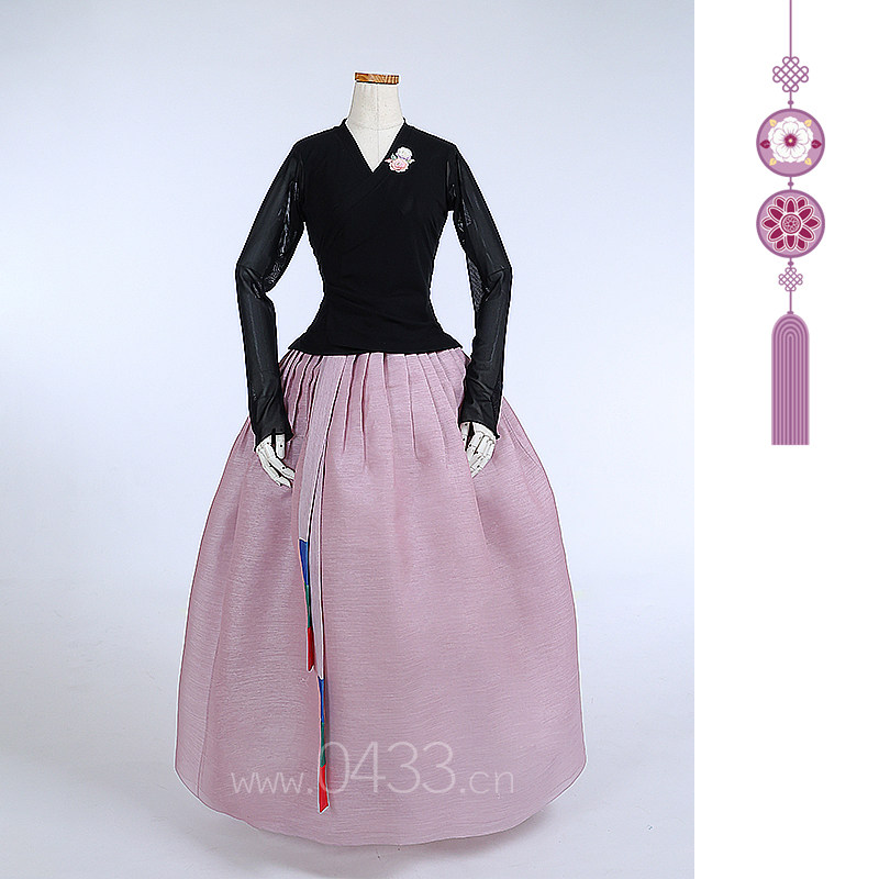 朝鲜族舞蹈练习腰裙练功服黑色网纱上衣紫微纱38号裙子U24280