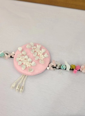 朝鲜族新娘婚礼韩服发饰发绳白色蕾丝手工编织贝壳头饰PT22010