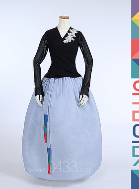 朝鲜族舞蹈练习腰裙练功服黑色网纱上衣紫薇纱裙子U24304