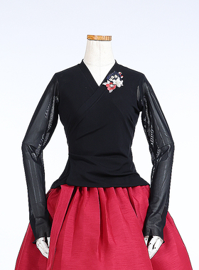 朝鲜族舞蹈练习腰裙练功服黑色网纱上衣双美娟裙子U24345