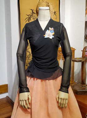 朝鲜民族练习舞蹈上衣和裙子跳舞穿的韩服黑色网纱H-S10335