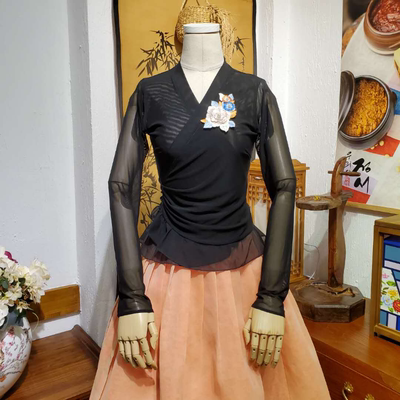 朝鲜上衣和裙子跳舞黑色网纱韩服