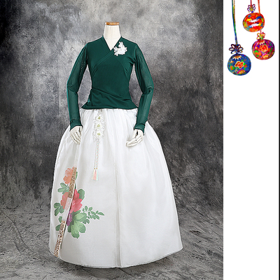 朝鲜族舞蹈练习腰裙练功服墨绿色网纱上衣花裙子U24213