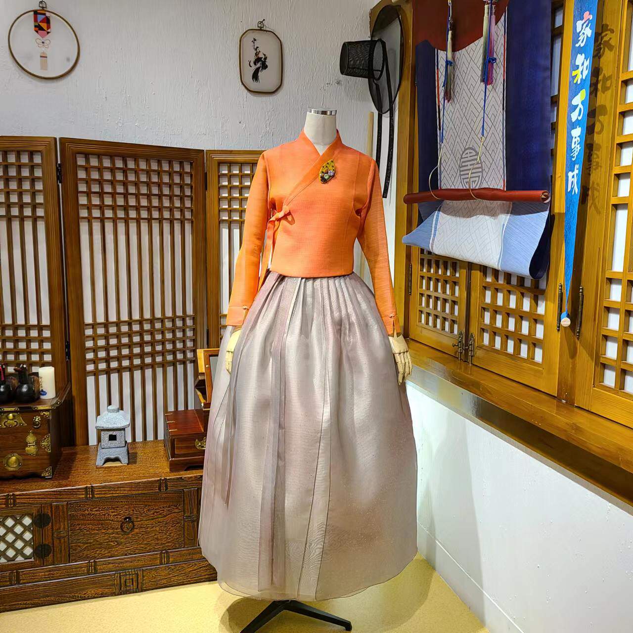 朝鲜族平时穿的生活韩服紫微纱上衣和渐变满天星裙子腰裙H-S22034