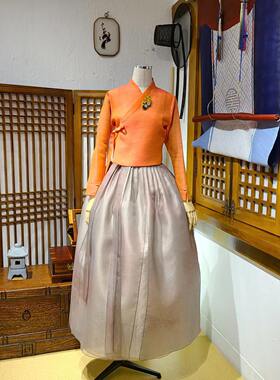 朝鲜族平时穿的生活韩服紫微纱上衣和渐变满天星裙子腰裙H-S22034
