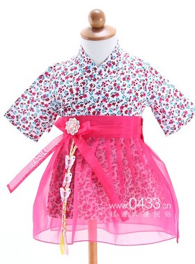 朝鲜族民族服装儿童纯棉连衣裙生活韩服七分袖H-E01366