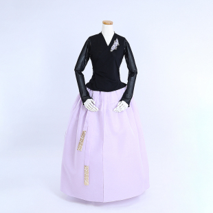 朝鲜族舞蹈练习腰裙练功服黑色网纱上衣明玉纱双层6开裙U24025