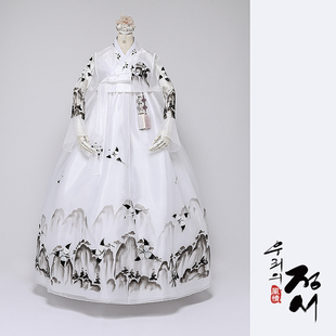 韩国进口印仙鹤图韩服套装 唱歌独唱表演韩服26002号