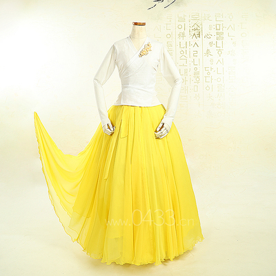 朝鲜族舞蹈练习腰裙练功服飘逸仿真丝薄纱540度3层裙子U24710