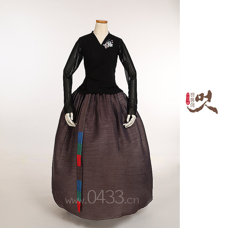 朝鲜族舞蹈练习腰裙练功服黑色网纱上衣紫微纱53号裙子U24252