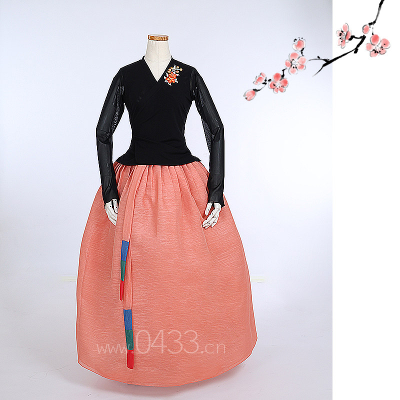 朝鲜族舞蹈练习腰裙练功服黑色网纱上衣紫微纱57号裙子U24271