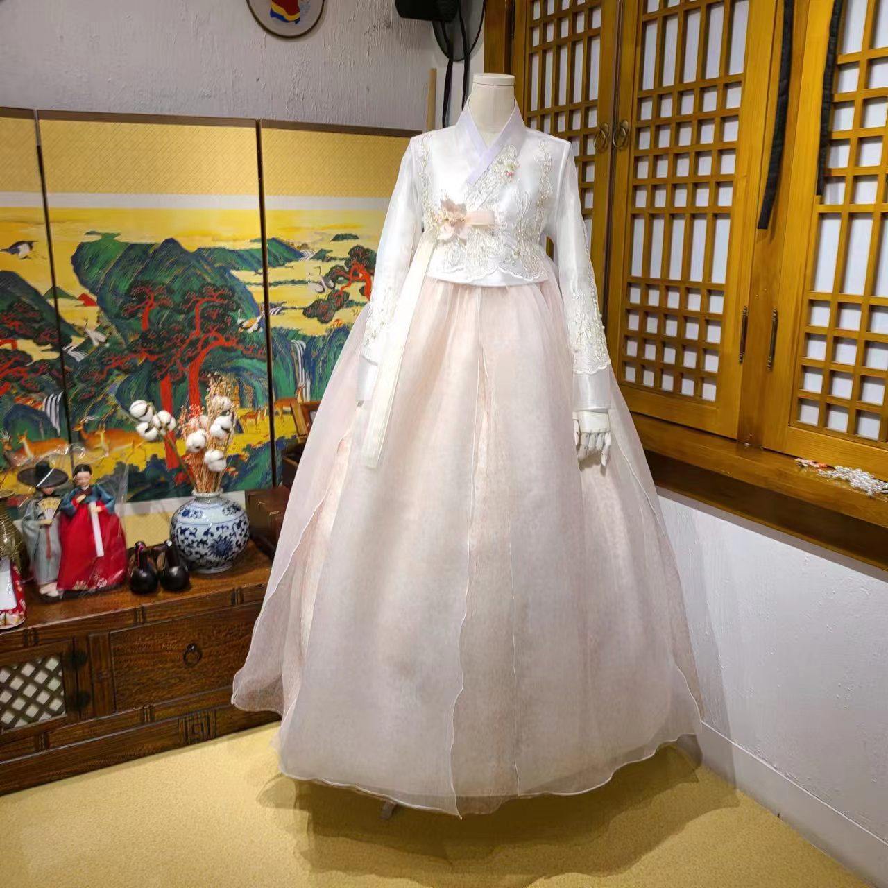 朝鲜族民族服装新娘婚礼结婚敬酒韩服蕾丝唐衣韩服花裙XN23012