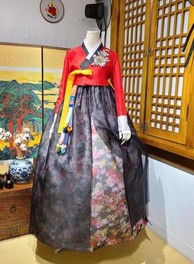 朝鲜族民族服装女士韩服黄真伊韩服韩国面料定做红色上衣W23006