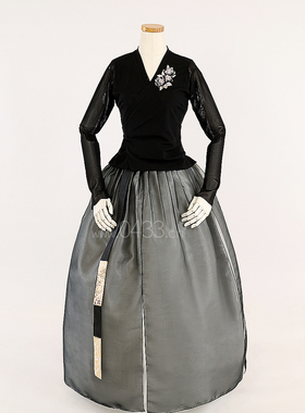 朝鲜族舞蹈练习腰裙练功服黑色网纱上衣农之鸳鸯娟2层6开裙U24005