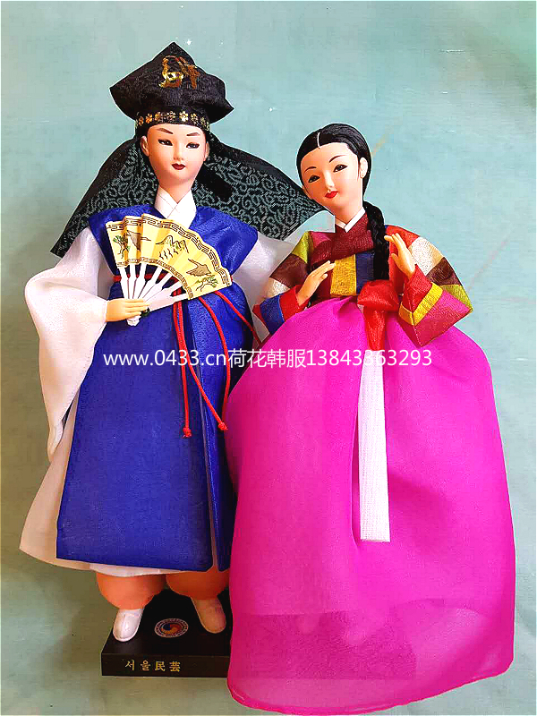 韩国进口传统人偶/公子和阿西韩服娃娃/韩国料理店摆设品H-P07748