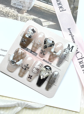 纯手工美甲穿戴甲helloKitty美甲辣妹风百搭款可爱风显白中长款