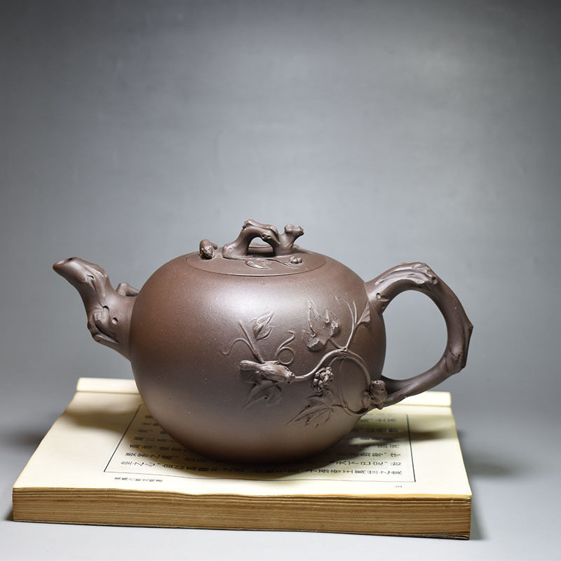 老缶紫砂70年代一厂原矿紫砂壶松鼠葡萄壶600CC