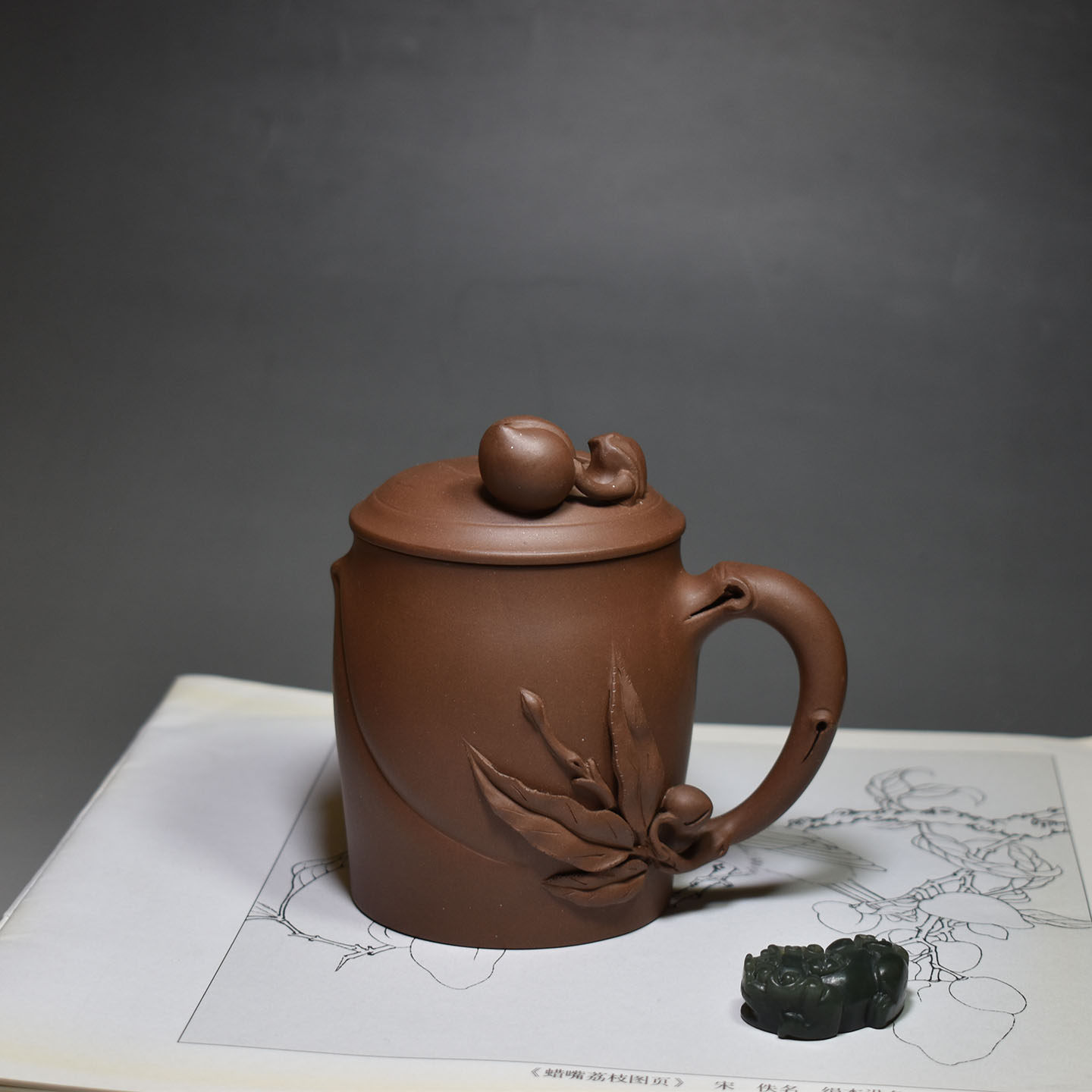 老缶 宜兴八十年代一厂原矿紫砂寿桃盖杯手工茶具茶杯370cc