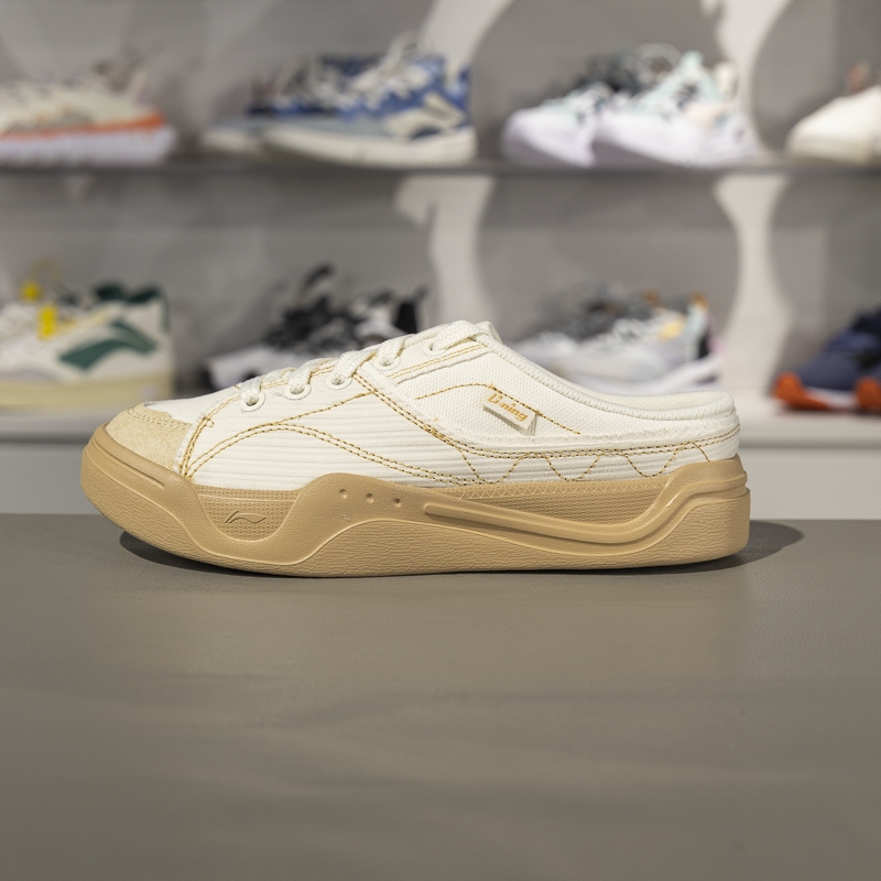 李宁轻帆MULE半拖鞋女子2025夏季透气经典休闲鞋帆布鞋AGCV066