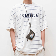 Футболка мужская soda现货nautica pin border长谷川条纹宽松休闲圆领短袖t恤 29506