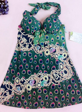 M码亏本清仓号手正品温泉泳衣女性感挂脖聚拢钢托连体裙式13119