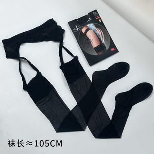 SK蕾丝吊带一体长筒袜黑丝袜性感过膝袜女春夏超薄防勾丝带脚型