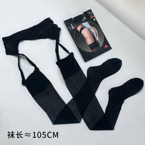SK蕾丝吊带一体长筒袜黑丝袜性感过膝袜女春夏超薄防勾丝带脚型