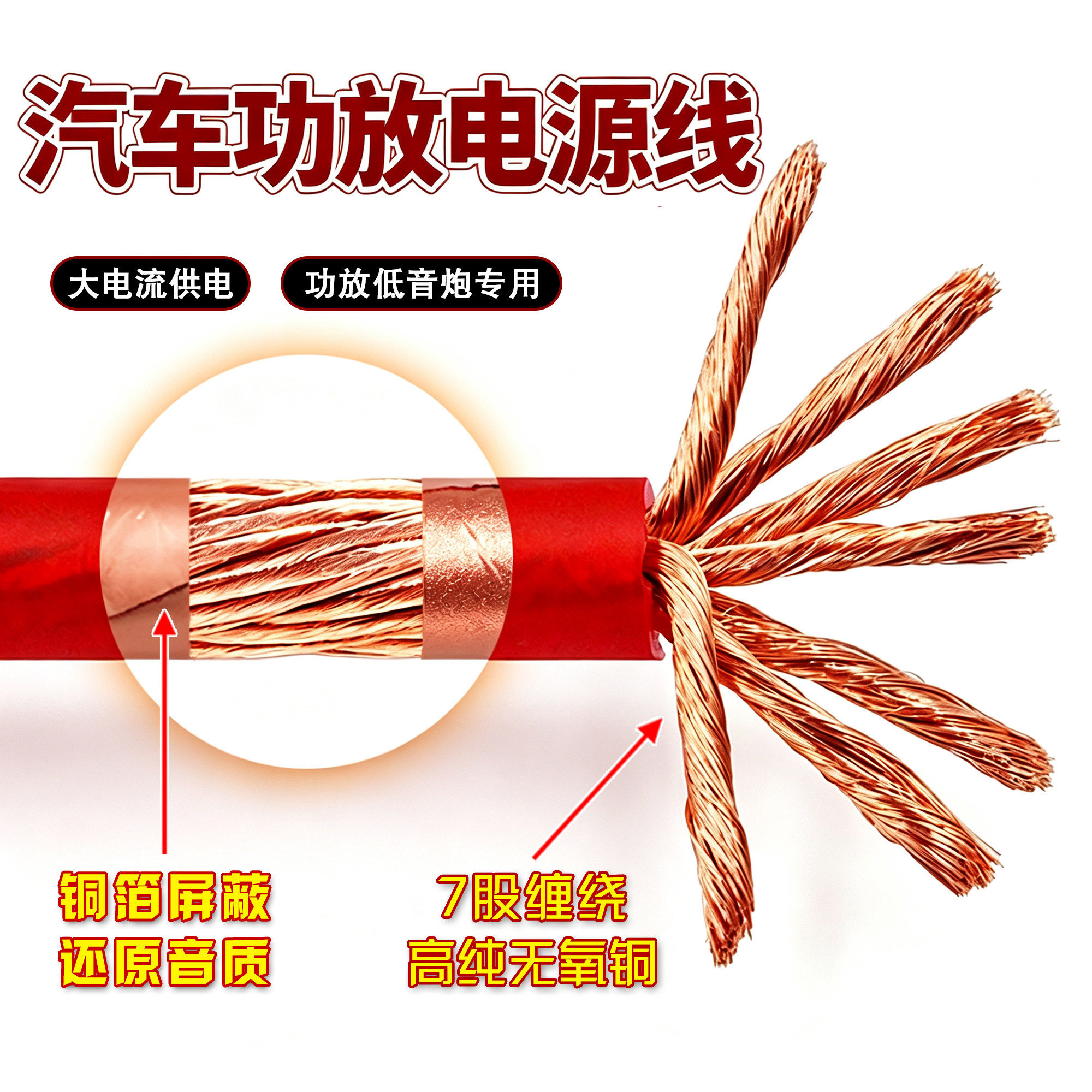 MVS魔吟高纯度无氧铜汽车电源线 低音炮功放改装音响线车载电源线