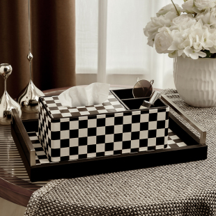 轻奢棋盘格多功能纸巾盒客厅茶几遥控器收纳抽纸盒 限量5折起