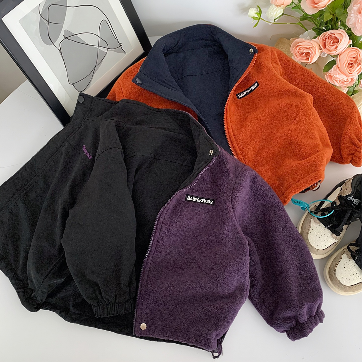 儿童加绒外套奥利绒2025新款秋冬韩版宝宝保暖加厚男童两面穿夹克