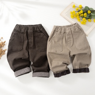 男童薄绒裤子2025新款秋冬女宝宝百搭保暖磨毛加厚儿童抓绒休闲裤