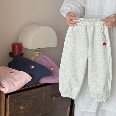 女童加绒裤子薄绒一体绒束脚秋冬