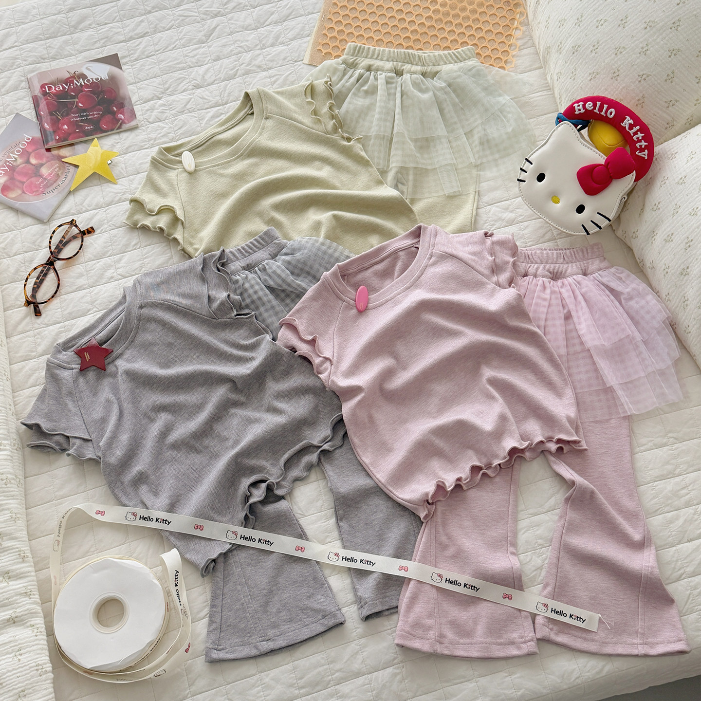 女童夏装套装2026新款时髦洋气两件套潮小公主儿童短袖T恤喇叭裤