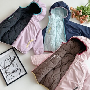 女童夹棉外套二棉秋冬2025新款双面穿三防儿童冲锋衣绗棉女孩棉服